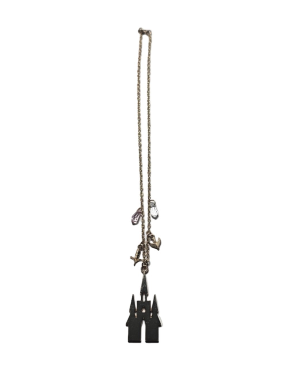 Disney Parks Cinderella Castle Charm Necklace Gold Tone Crystal & Sword Accents